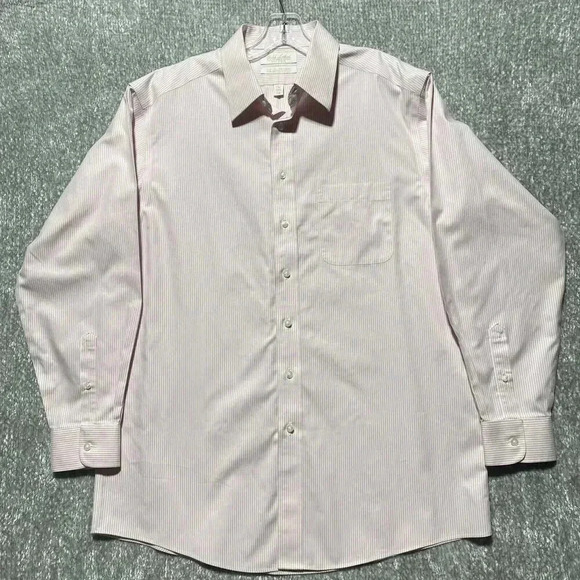 Roundtree & Yorke Gold Label Men's Pink/White Non-Iron EZ‎ Wash Size 16.5x34 - Picture 1 of 8
